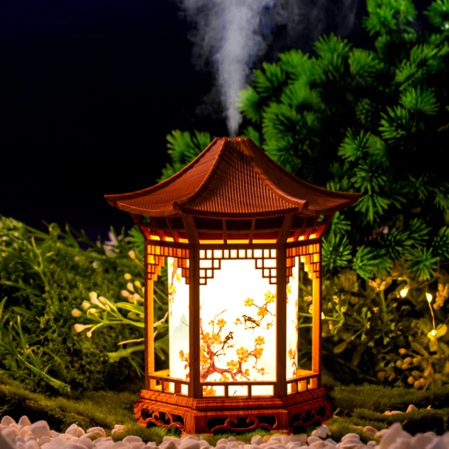New Small Pavilion Humidifier Night Light Home Chinese Style, Home Office Humidifier USB Portable Water Supplement Car